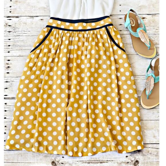 Anthropologie Comme Toi Yellow Polka Dot Skirt Size M Midi Retro - Picture 9 of 10